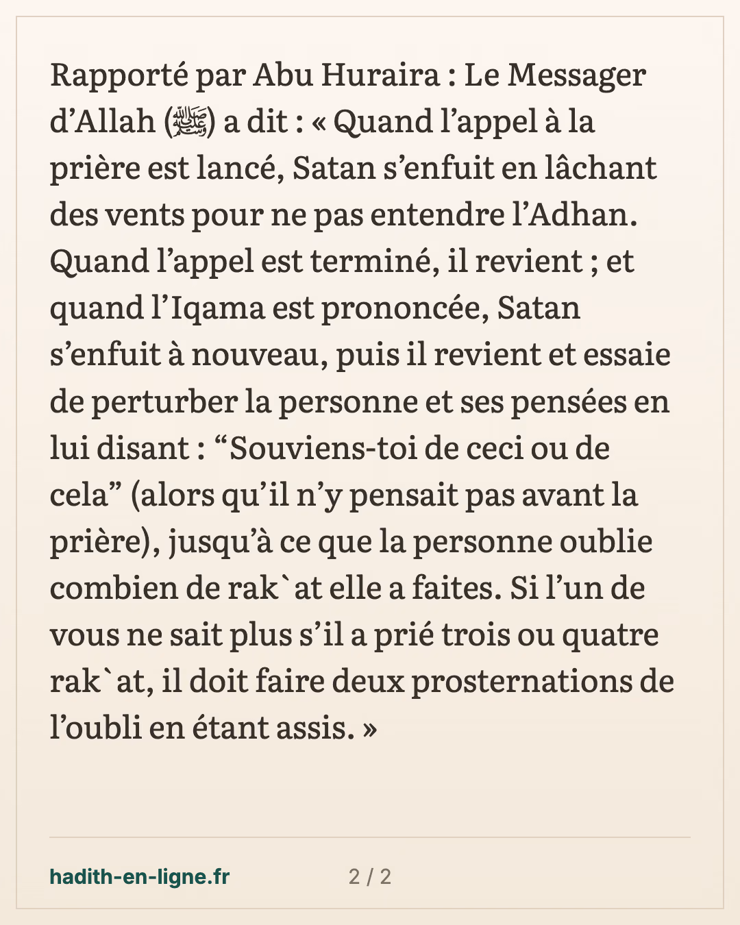 Satan sème le doute dans la prière : celui qui ne sait plus combien il a prié — carte 2 sur 2