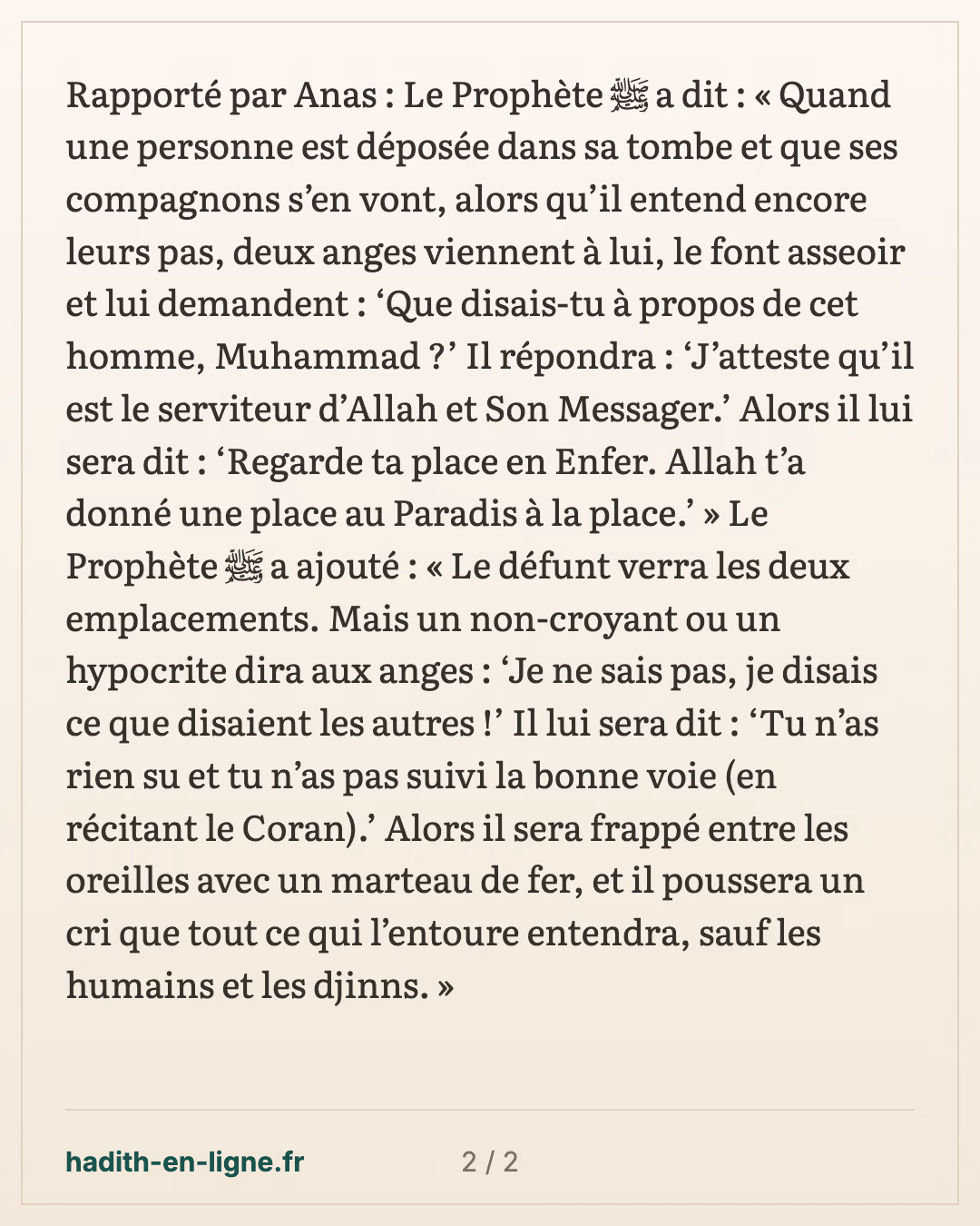 Dans la tombe, le mort entend encore leurs pas quand deux anges viennent à lui — carte 2 sur 2