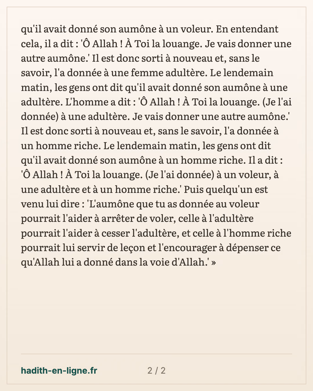 L'homme qui donna son aumône à un voleur, à une adultère puis à un riche — carte 2 sur 2