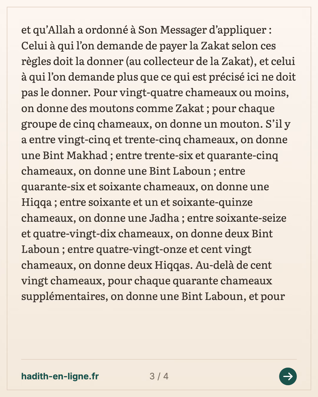 La lettre d'Abou Bakr à Anas sur les règles de la zakat — carte 3 sur 4
