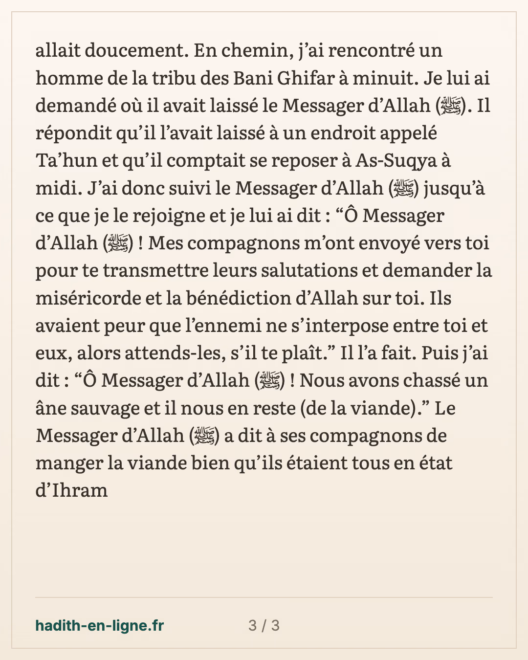 L'âne sauvage chassé par Abou Qatada sur la route d'Al-Houdaybiya — carte 3 sur 3