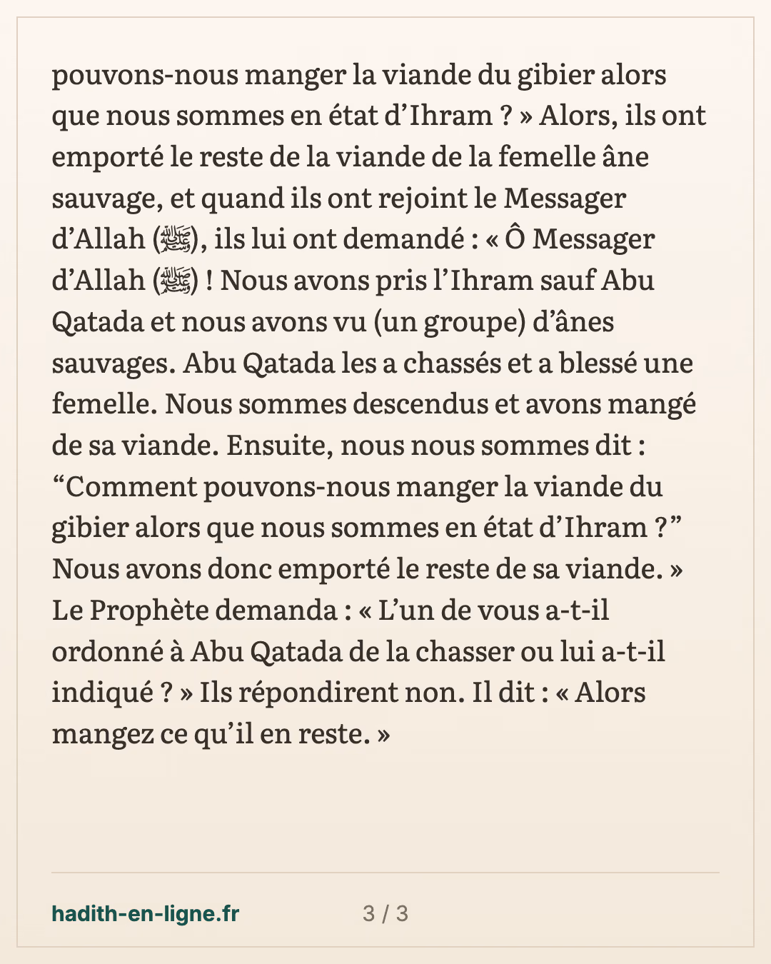 Abou Qatada, seul sans ihram, et l'âne sauvage sur la route du bord de mer — carte 3 sur 3