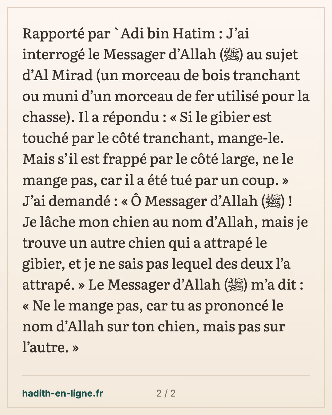 Le gibier tué par le mi'rad et par le chien de chasse — carte 2 sur 2