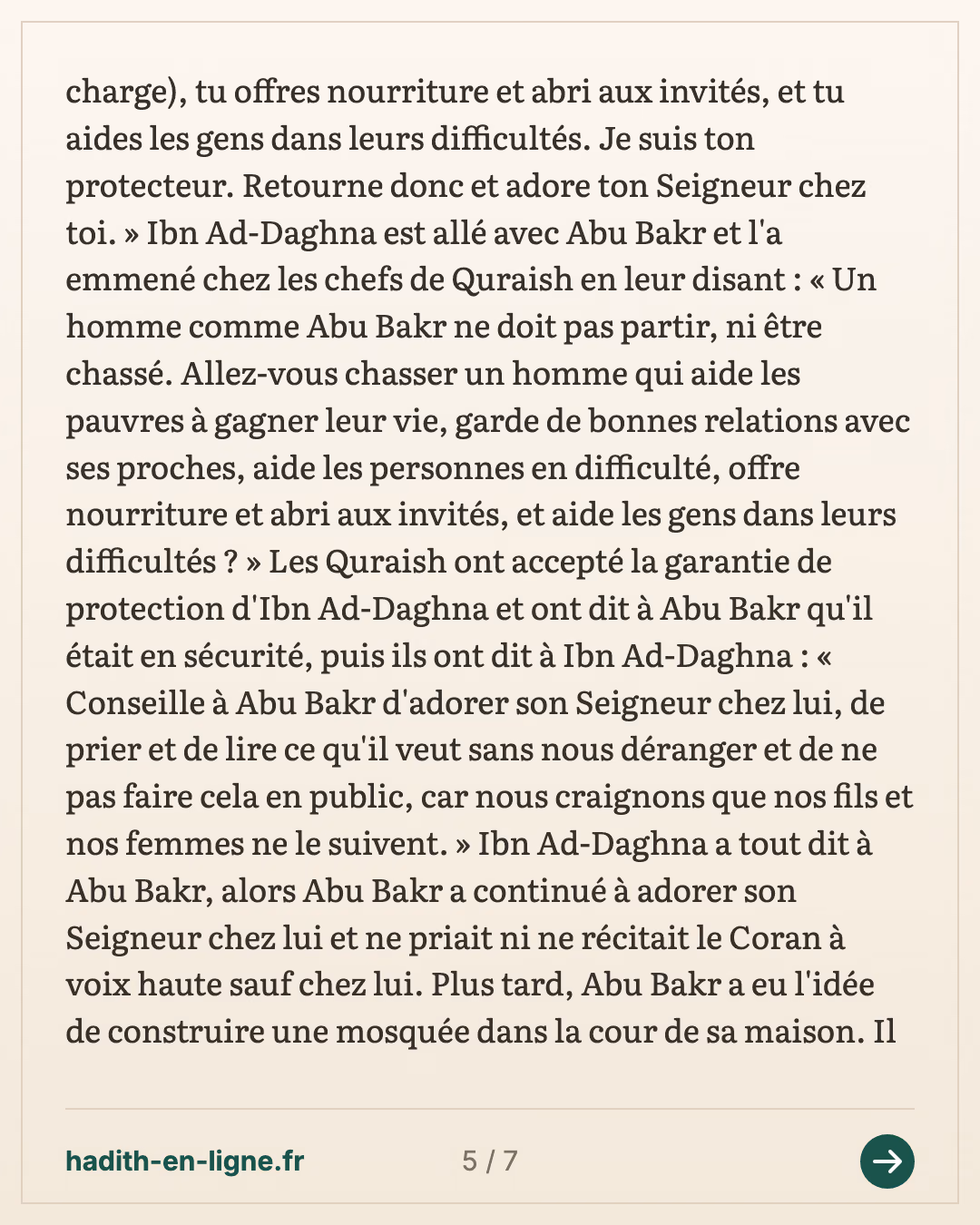 Les visites quotidiennes du Prophète ﷺ et l'émigration d'Abou Bakr vers l'Éthiopie — carte 5 sur 7