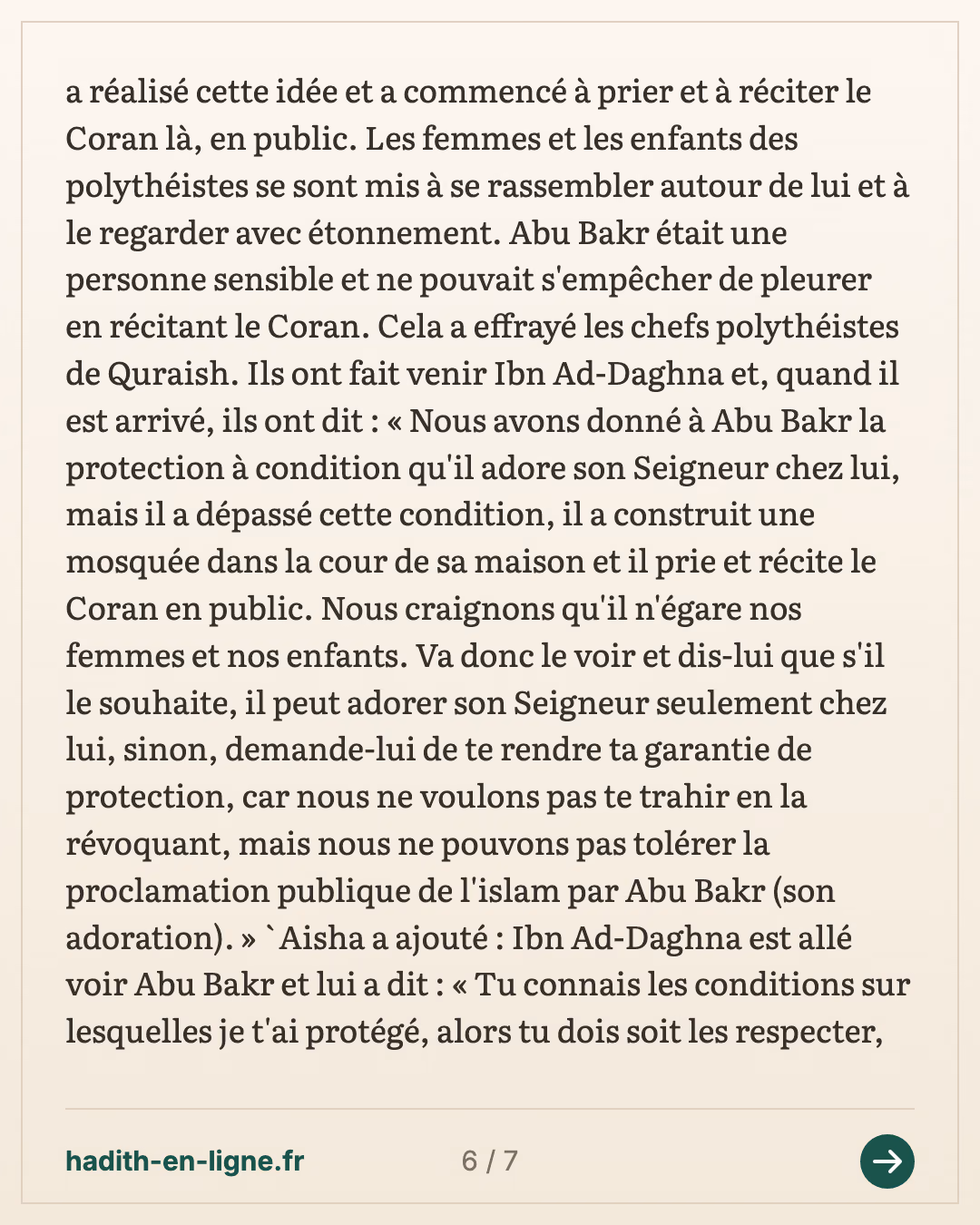 Les visites quotidiennes du Prophète ﷺ et l'émigration d'Abou Bakr vers l'Éthiopie — carte 6 sur 7