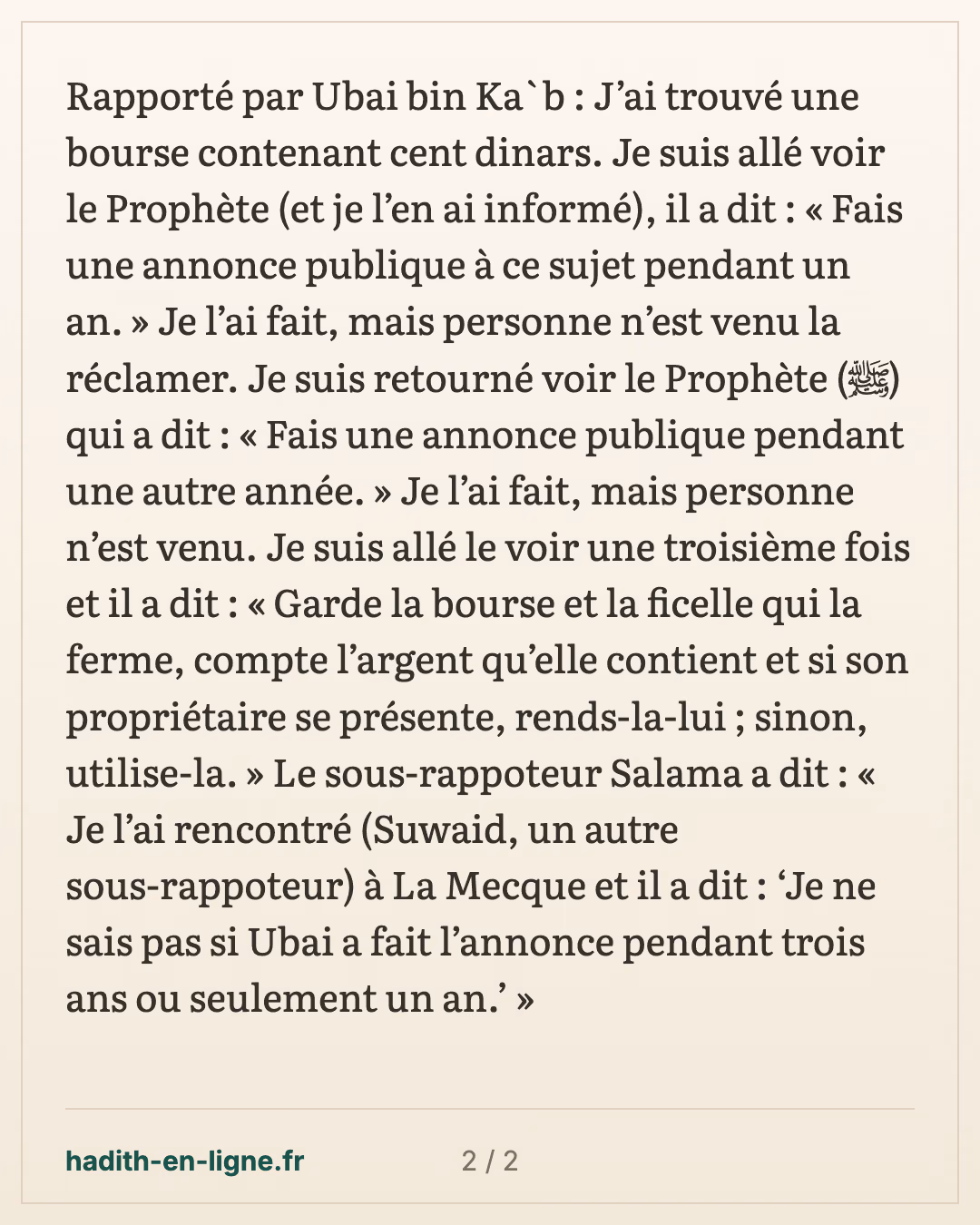 Si le propriétaire de l'objet trouvé en donne la description, on doit le lui rendre — carte 2 sur 2