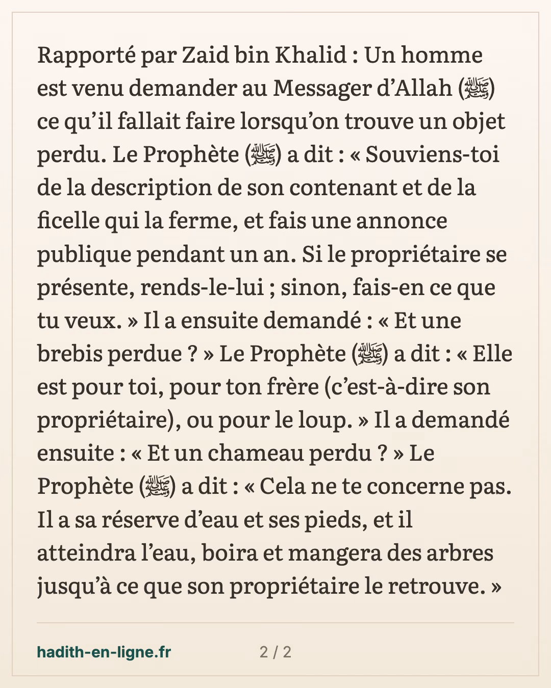 L'objet perdu annoncé pendant un an, et la brebis perdue — carte 2 sur 2