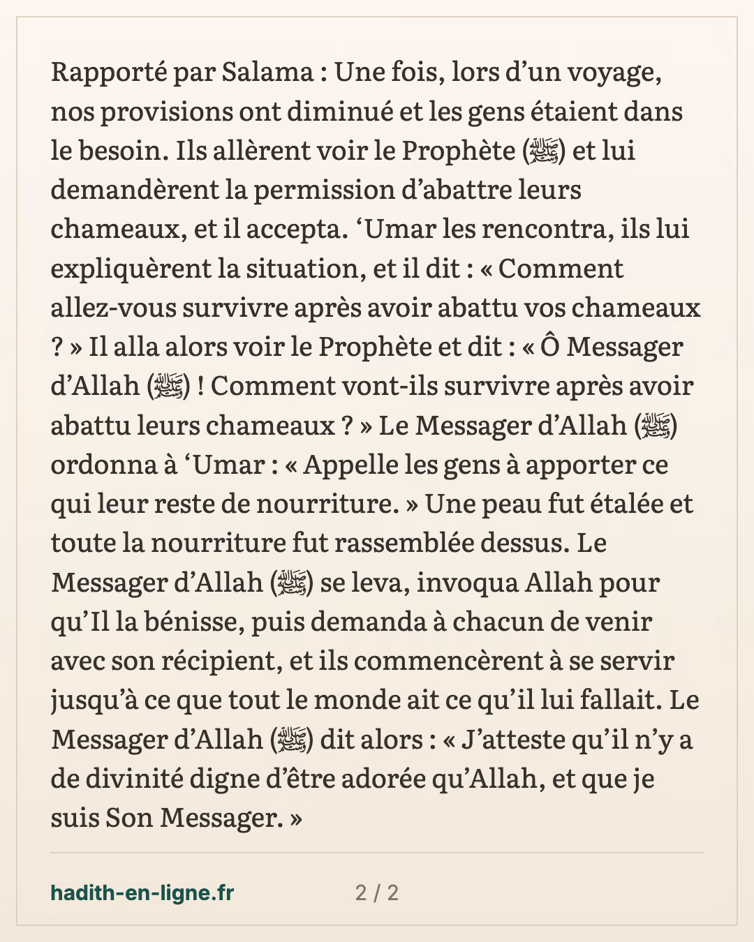 Les provisions épuisées en voyage : la permission d'abattre les chameaux — carte 2 sur 2