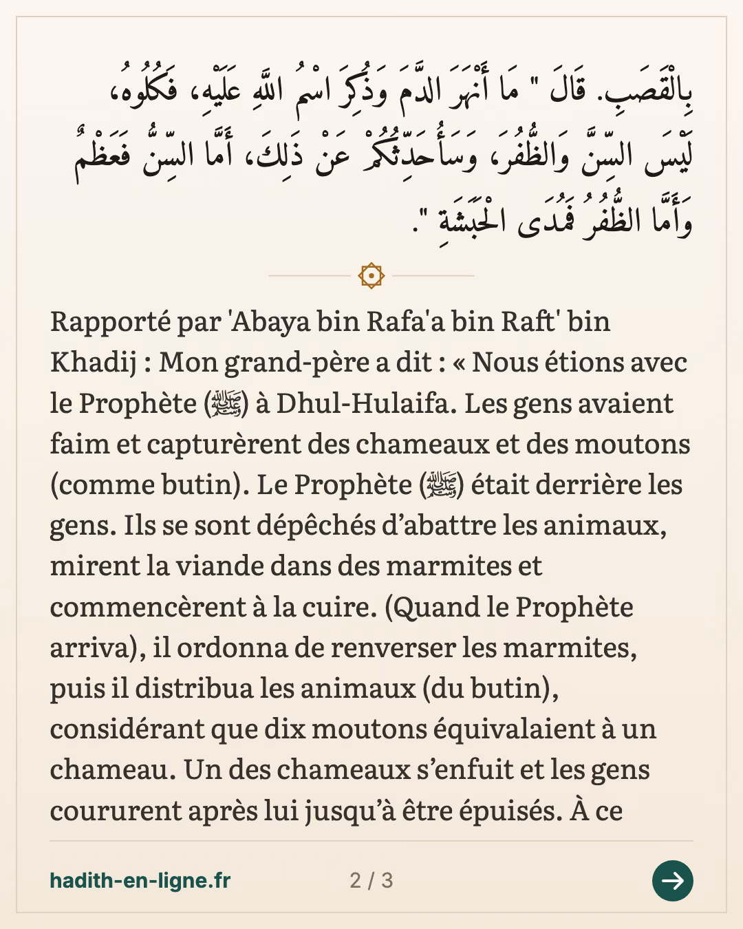Le butin de Dhoul-Houlayfa : la viande cuite dans les marmites avant le partage — carte 2 sur 3