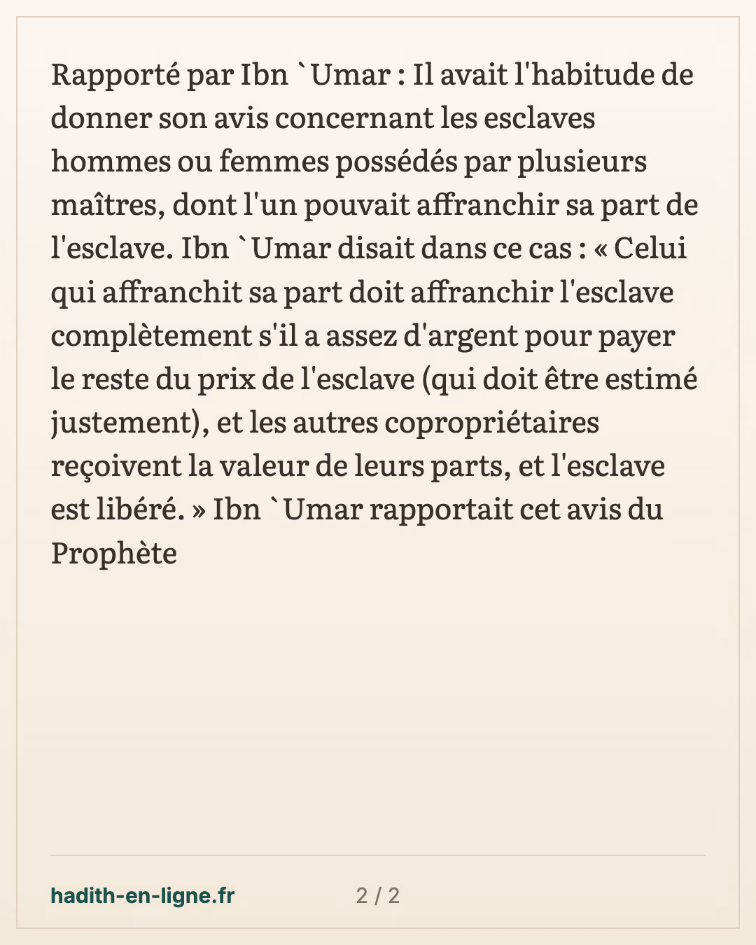 Au sujet de l'"esclave" homme ou femme appartenant à plusieurs associés — carte 2 sur 2