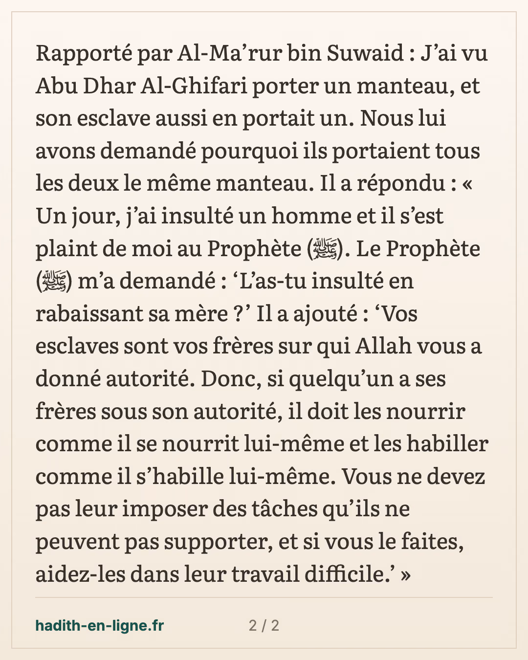 Abou Dharr et son esclave portant le même manteau — carte 2 sur 2