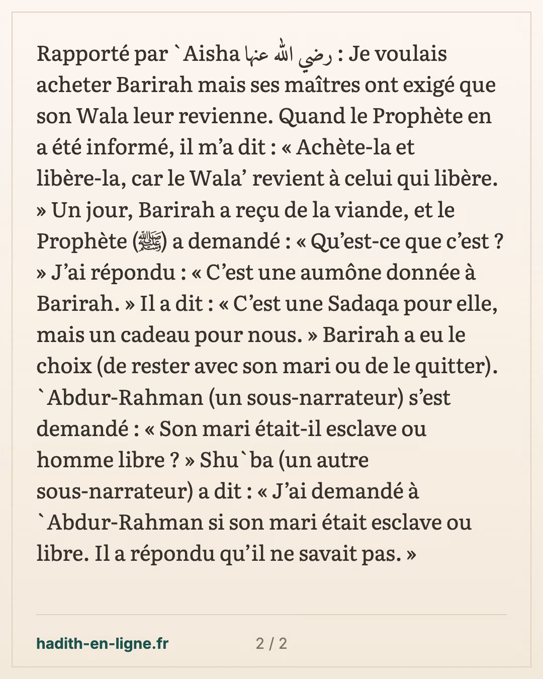C'est une aumône pour elle et un cadeau pour nous — carte 2 sur 2