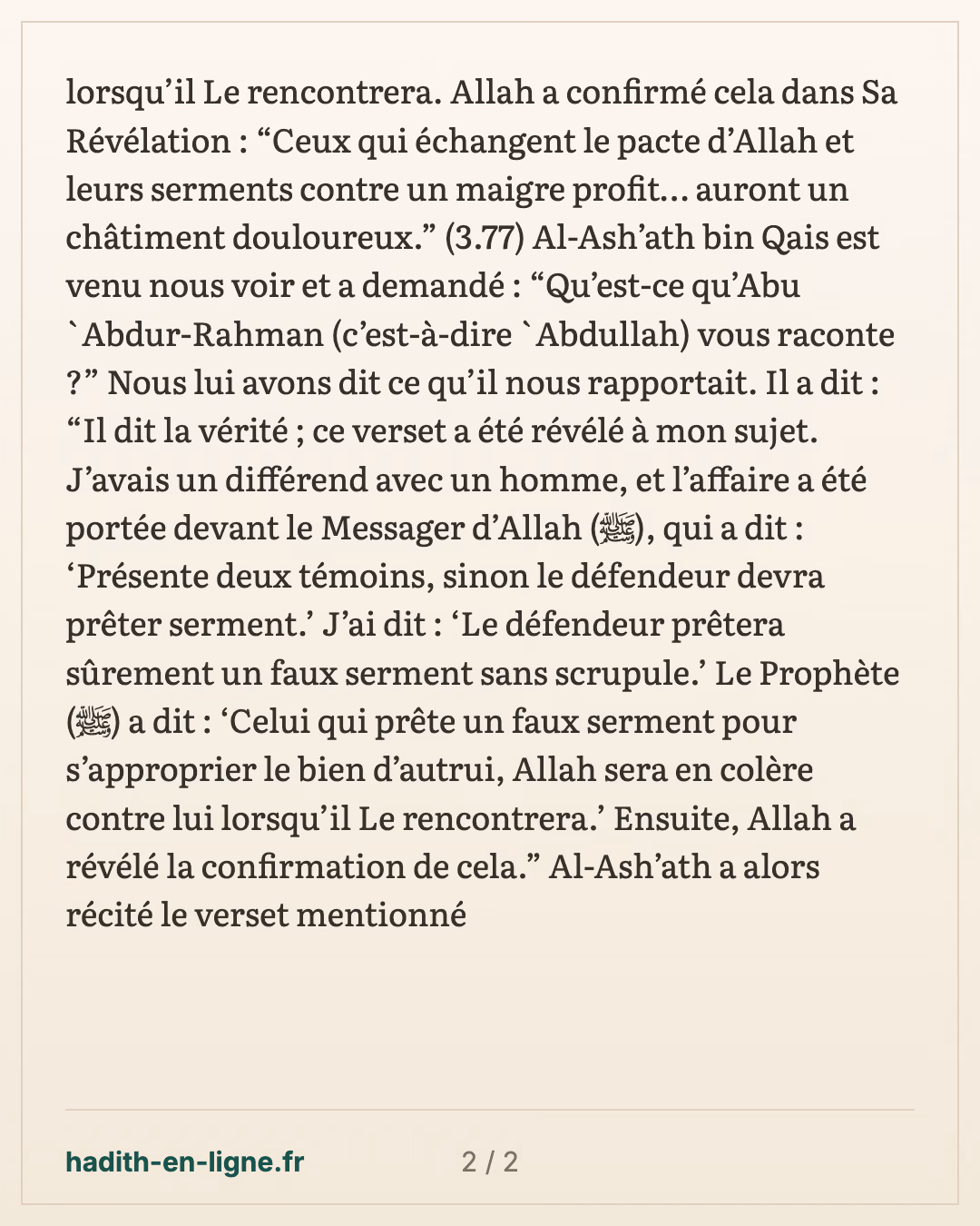 Le faux serment pour s'approprier un bien — carte 2 sur 2