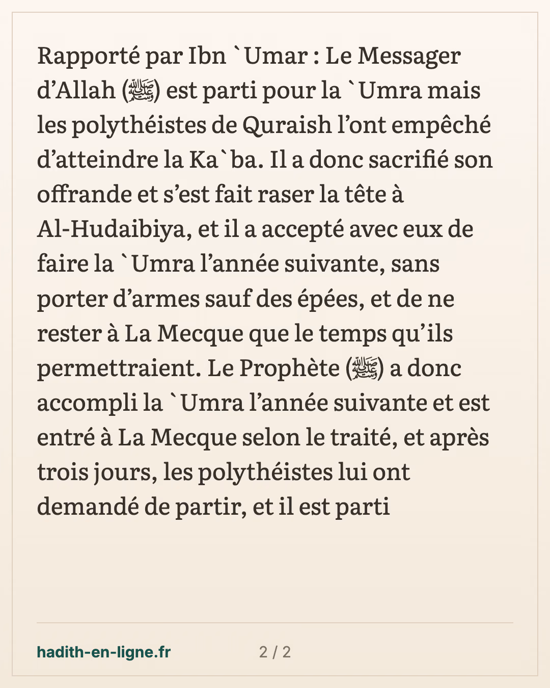 Le Prophète ﷺ fut empêché de faire la 'umra. — carte 2 sur 2