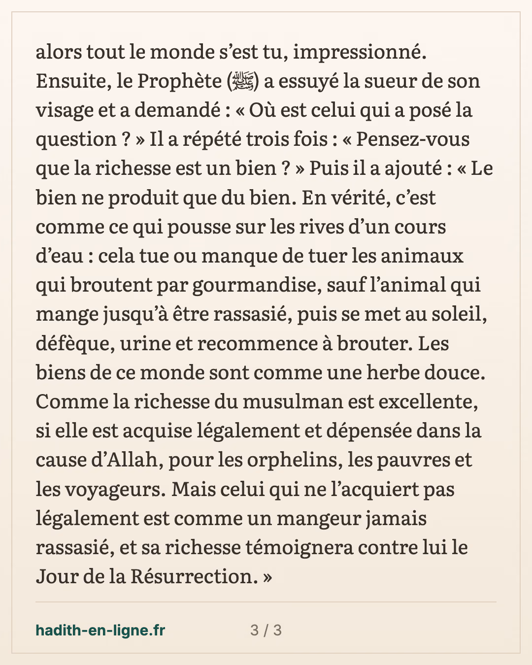 « Rien ne m'inquiète autant pour vous que les biens de ce monde » — carte 3 sur 3