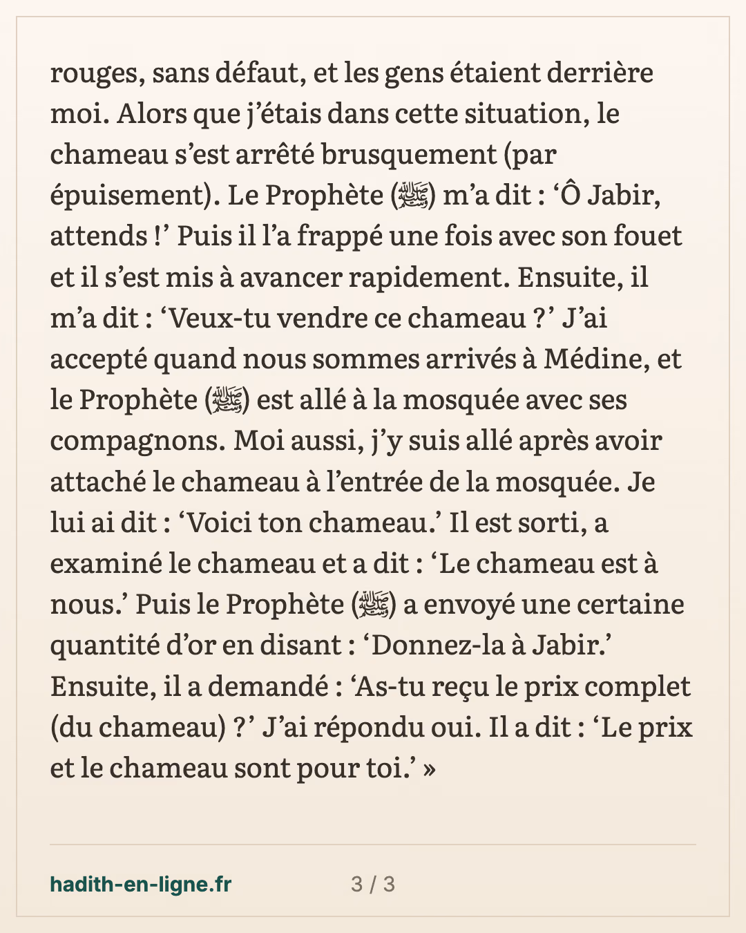 Jabir raconte un voyage avec le Messager d'Allah ﷺ — carte 3 sur 3