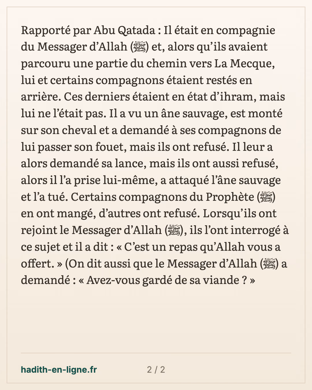 L'âne sauvage chassé par le Compagnon qui n'était pas en ihram — carte 2 sur 2