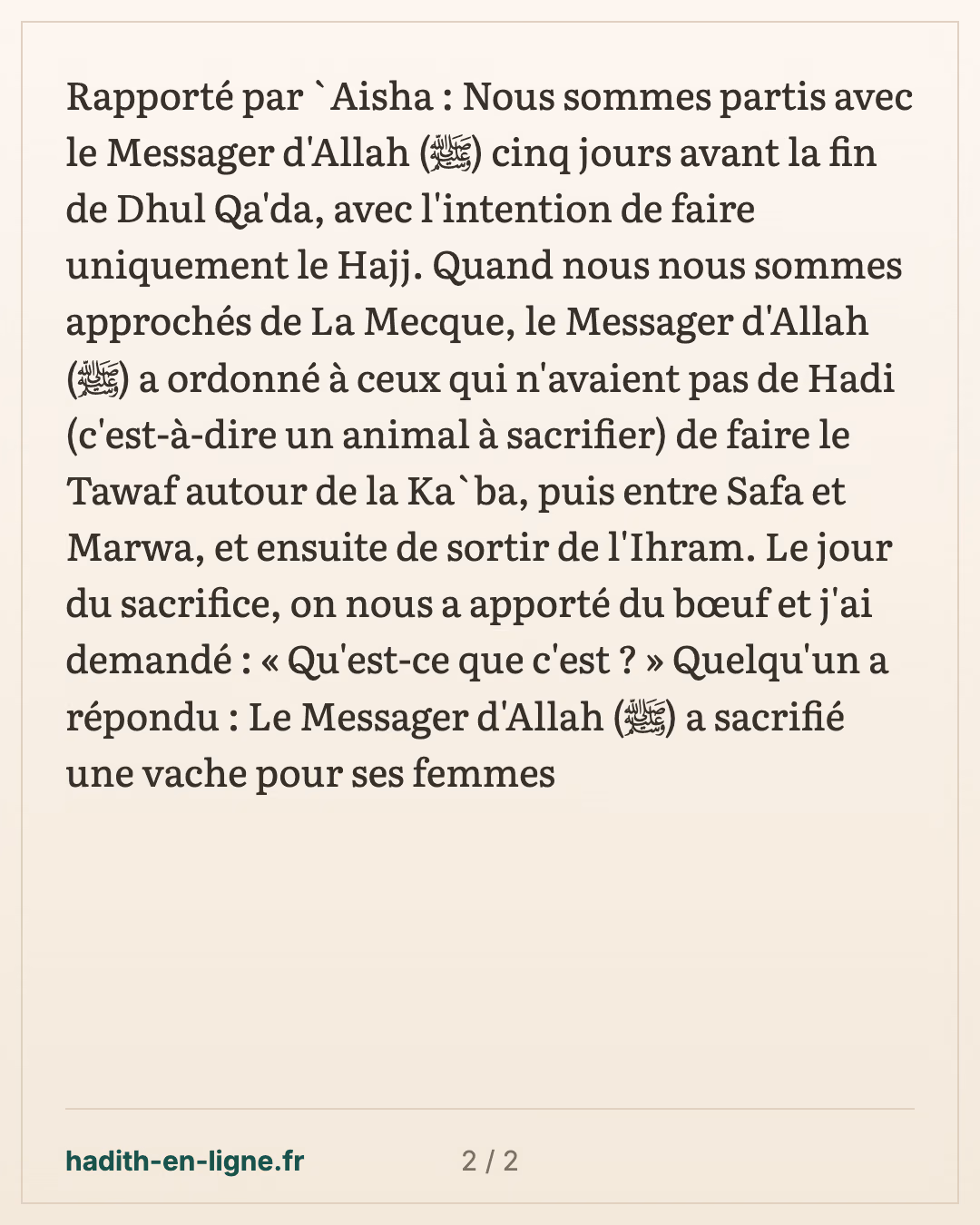 Le départ cinq jours avant la fin de Dhoul-Qa'da pour le Hajj — carte 2 sur 2