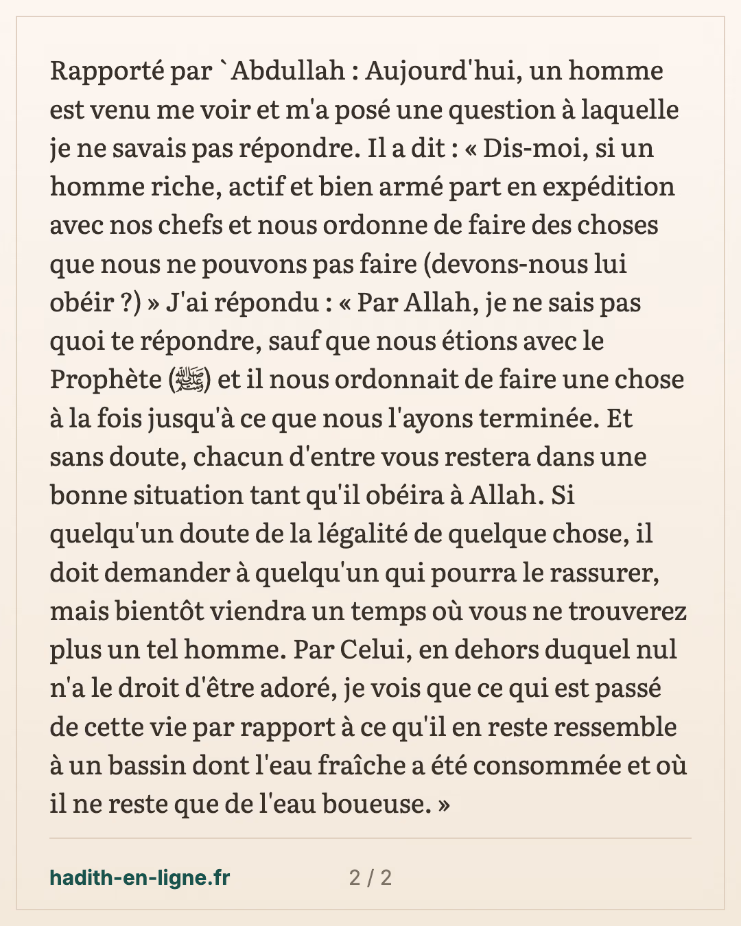 L'homme qui demandait si l'on doit obéir aux chefs dans ce qu'on ne peut faire — carte 2 sur 2