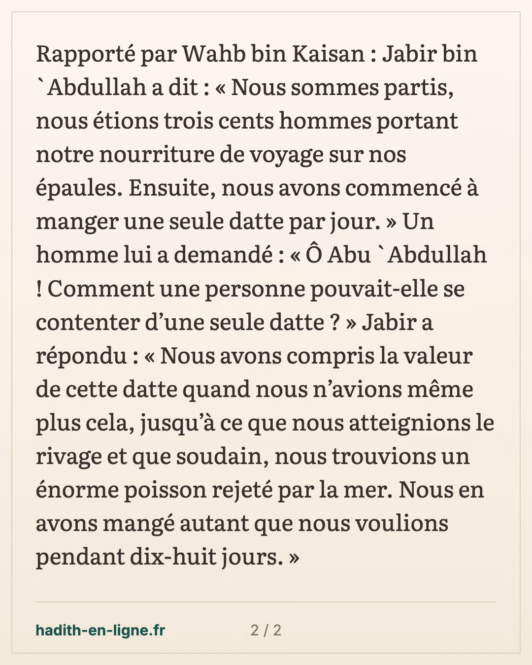 Trois cents hommes portant leur nourriture sur leurs épaules, une datte par jour — carte 2 sur 2
