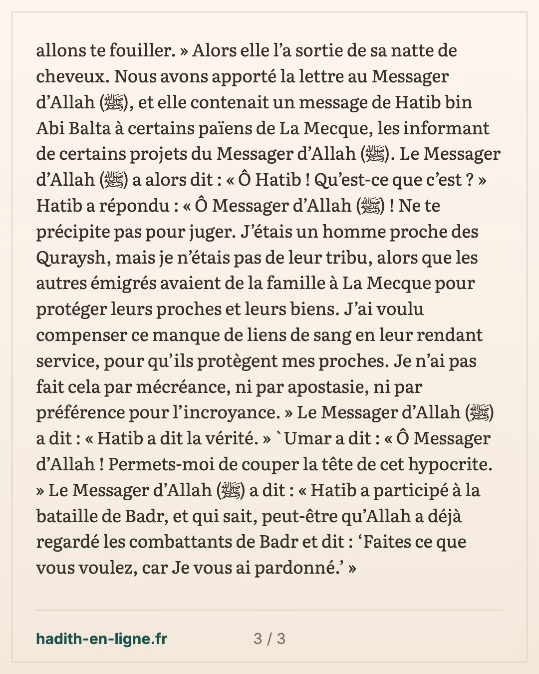 'Ali, Az-Zoubayr et Al-Miqdad envoyés à Rawdat Khakh reprendre la lettre — carte 3 sur 3