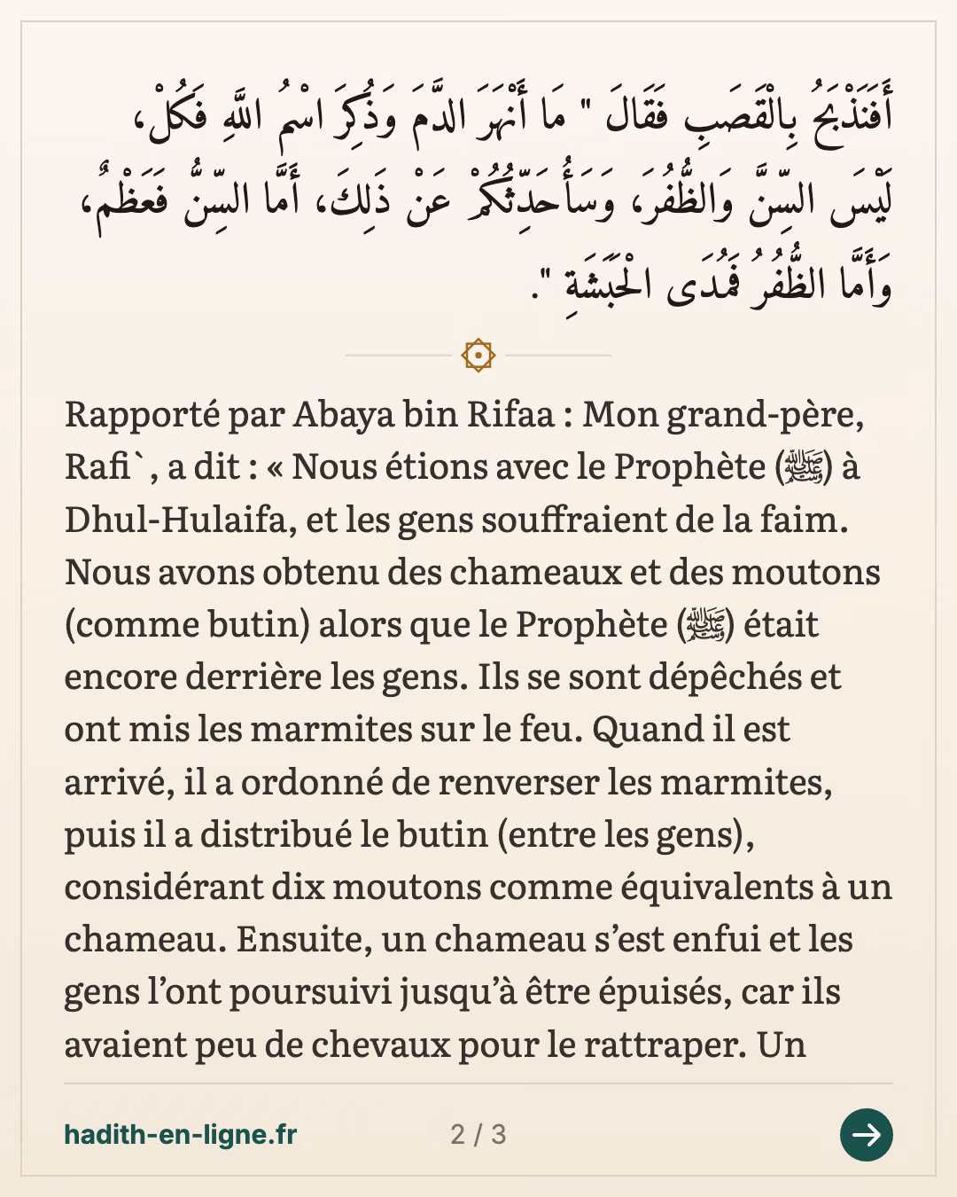 Dhoul-Houlayfa : les chameaux et les moutons du butin égorgés avant le partage — carte 2 sur 3