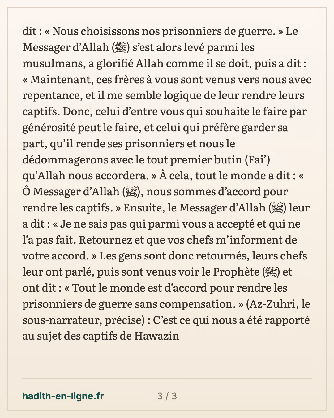 La délégation des Hawazin : choisir entre les prisonniers et les biens — carte 3 sur 3