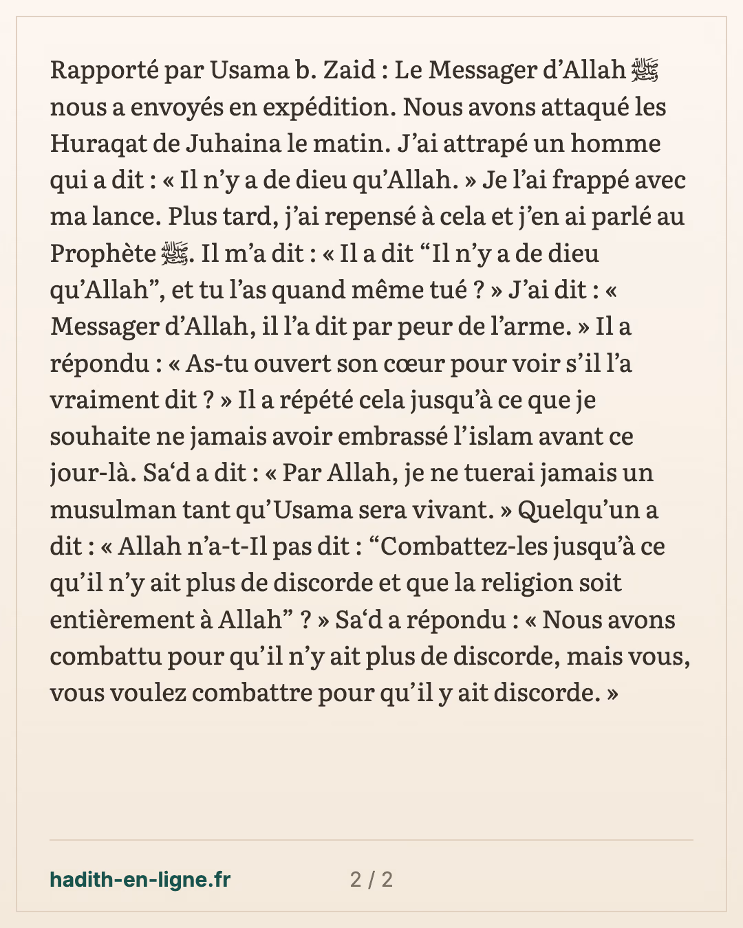 L'homme tué après avoir dit : « Il n'y a de dieu qu'Allah » — carte 2 sur 2