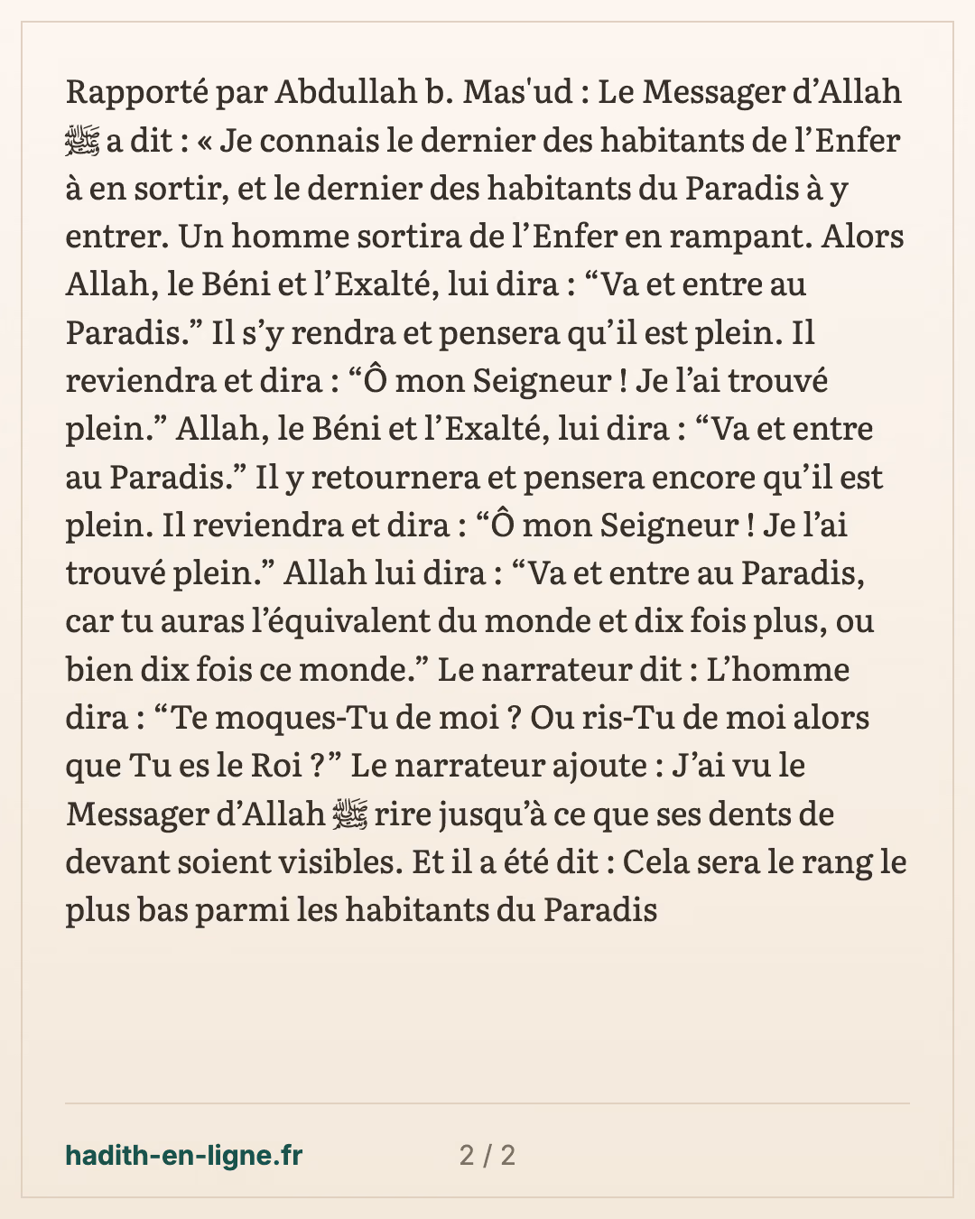 Le dernier à sortir de l'Enfer et le dernier à entrer au Paradis — carte 2 sur 2