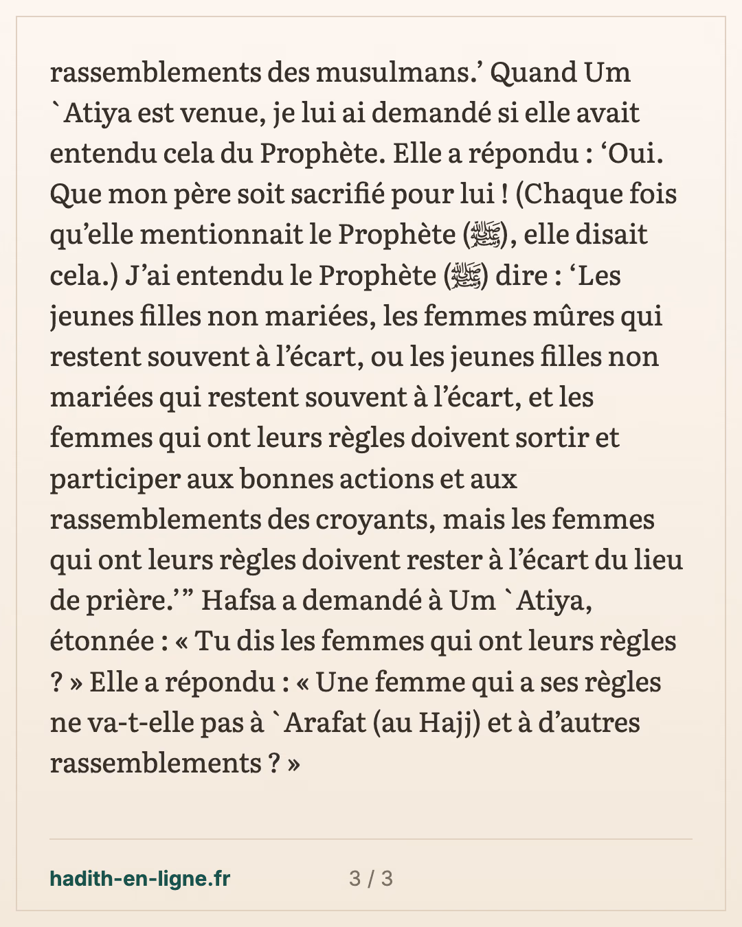 Les femmes, même en période de règles, assistent aux prières des deux fêtes — carte 3 sur 3