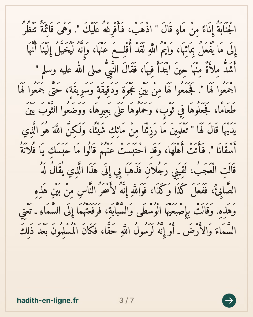 Le sol pur est pour le musulman un moyen de faire les ablutions (rituelles). — carte 3 sur 7