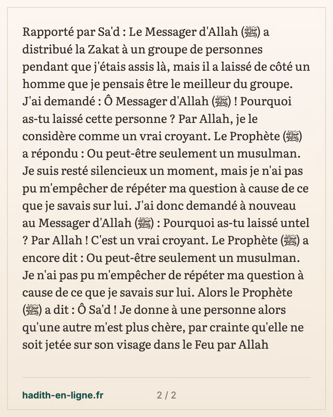Lorsque la conversion à l'Islam n'est pas effective — carte 2 sur 2