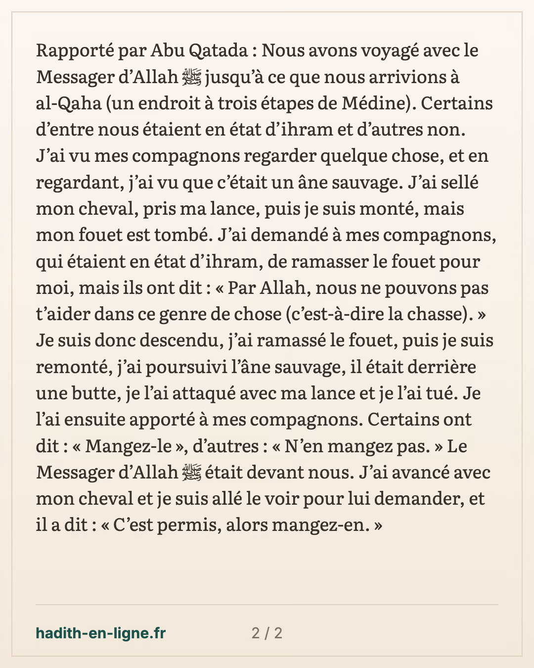 L'âne sauvage à Al-Qaha : les Compagnons en ihram et les autres — carte 2 sur 2