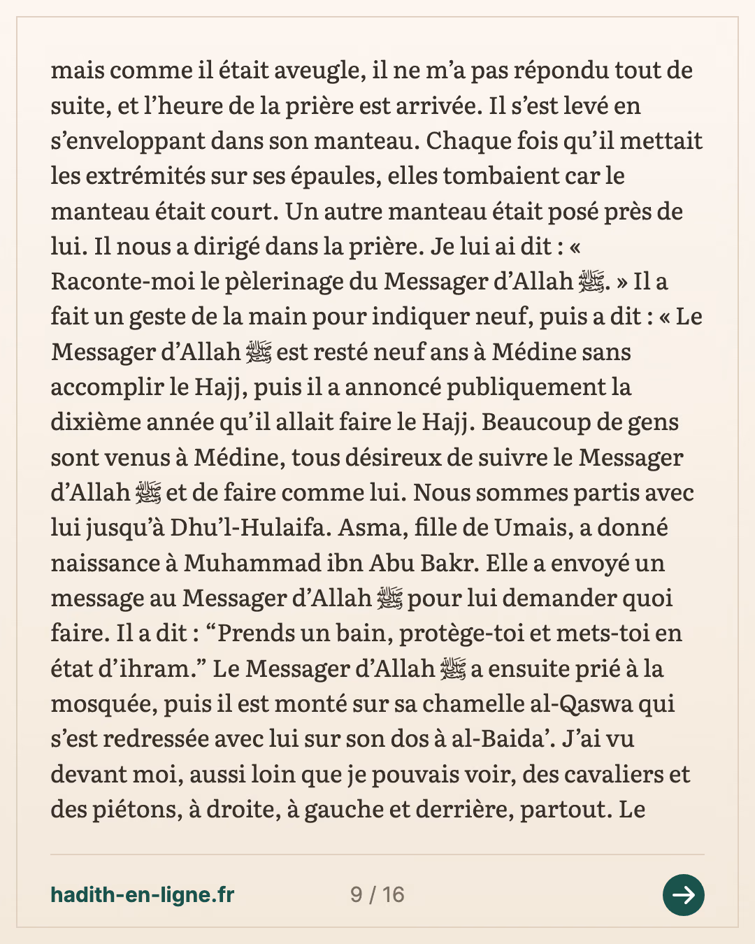 Mouhammad ibn 'Ali ibn Houssayn chez Jabir ibn 'Abdallah — carte 9 sur 16