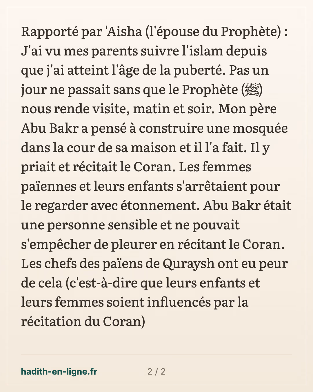 Abou Bakr construit une mosquée devant sa maison à La Mecque — carte 2 sur 2