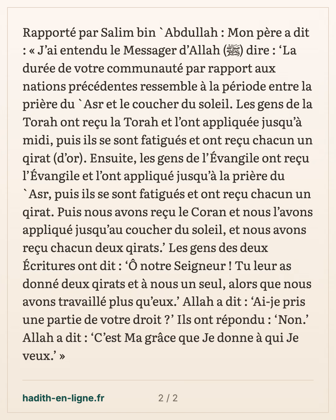 La durée de cette communauté comparée au temps entre le 'asr et le coucher du soleil — carte 2 sur 2