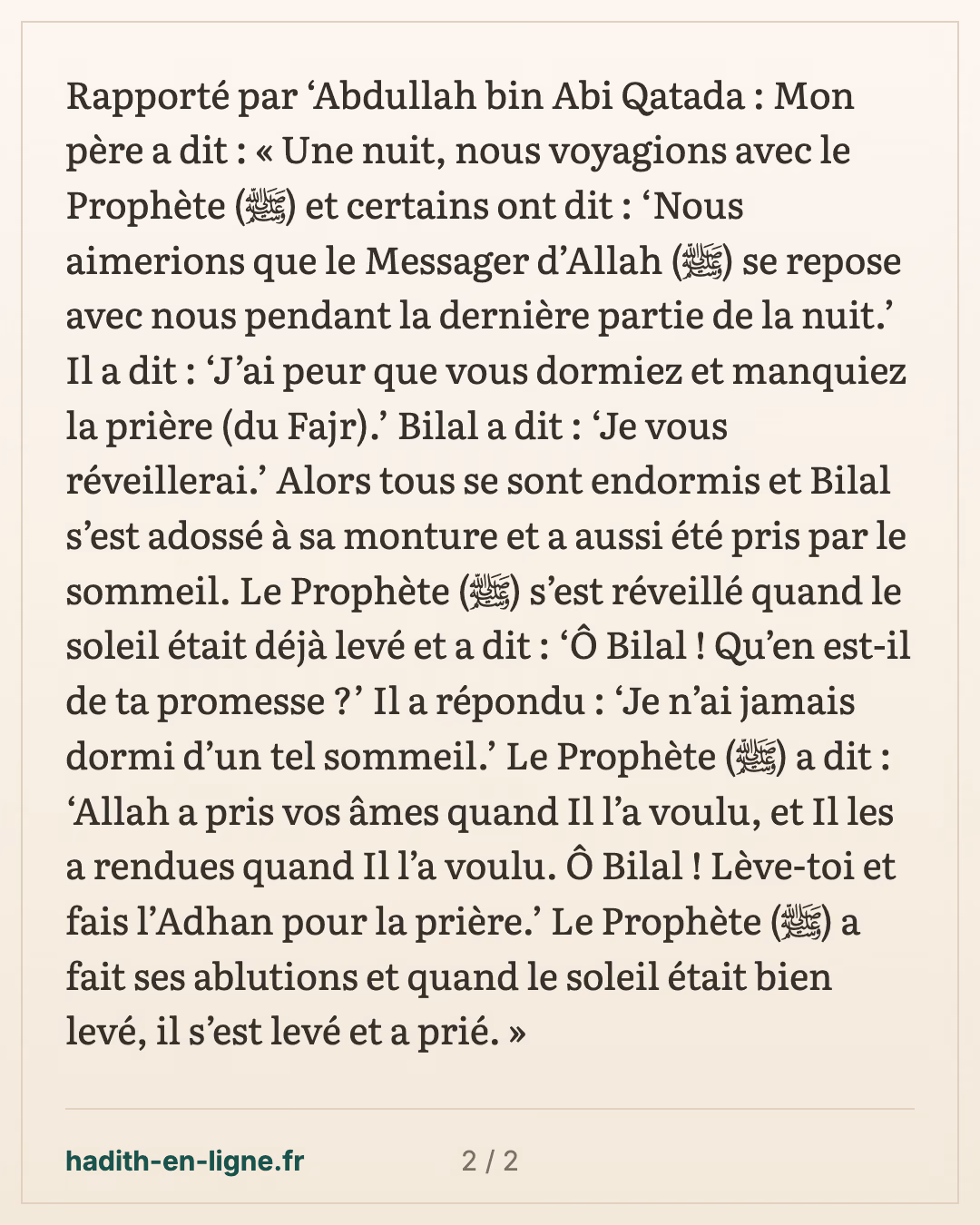 Le sommeil des voyageurs et la prière faite après le lever du soleil — carte 2 sur 2