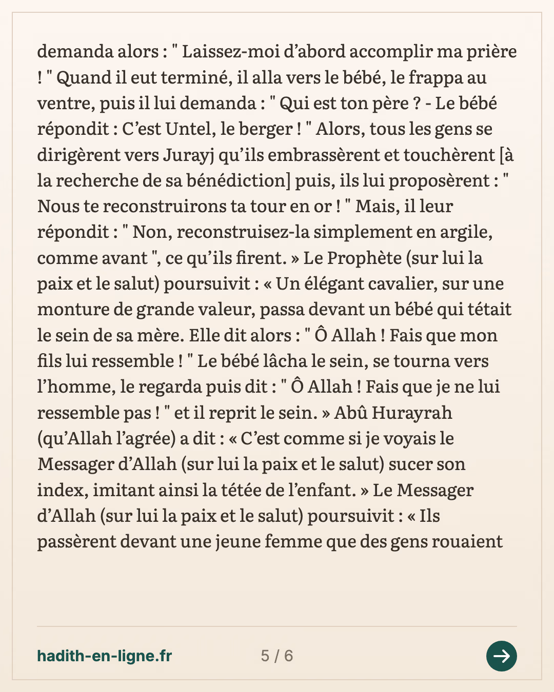 Nul n'a parlé au berceau, excepté trois — Rapporté par Al-Bukhârî et Muslim — carte 5 sur 6