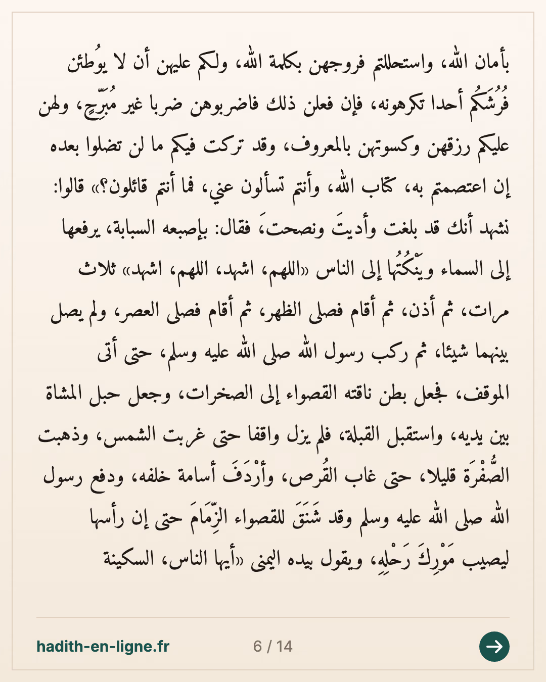 Jabir accueille Mouhammad ibn 'Ali ibn Houssayn : « Demande ce que tu veux ! » — Rapporté par Muslim — carte 6 sur 14