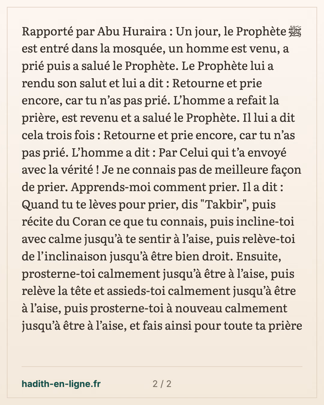 « Retourne prier, car tu n'as pas prié » : l'enseignement de la prière — carte 2 sur 2