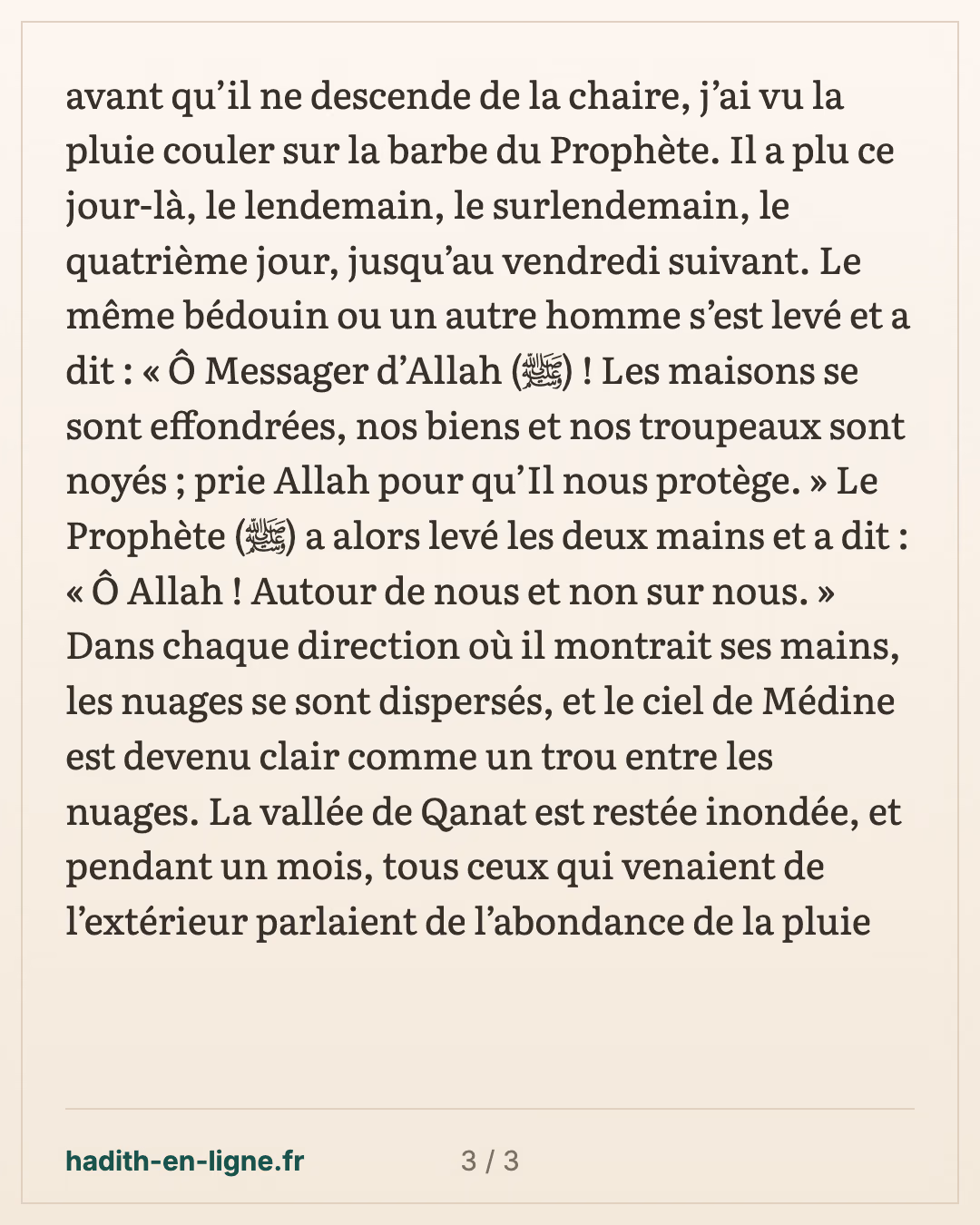 La demande de pluie pendant le sermon du vendredi et la pluie d'une semaine — carte 3 sur 3