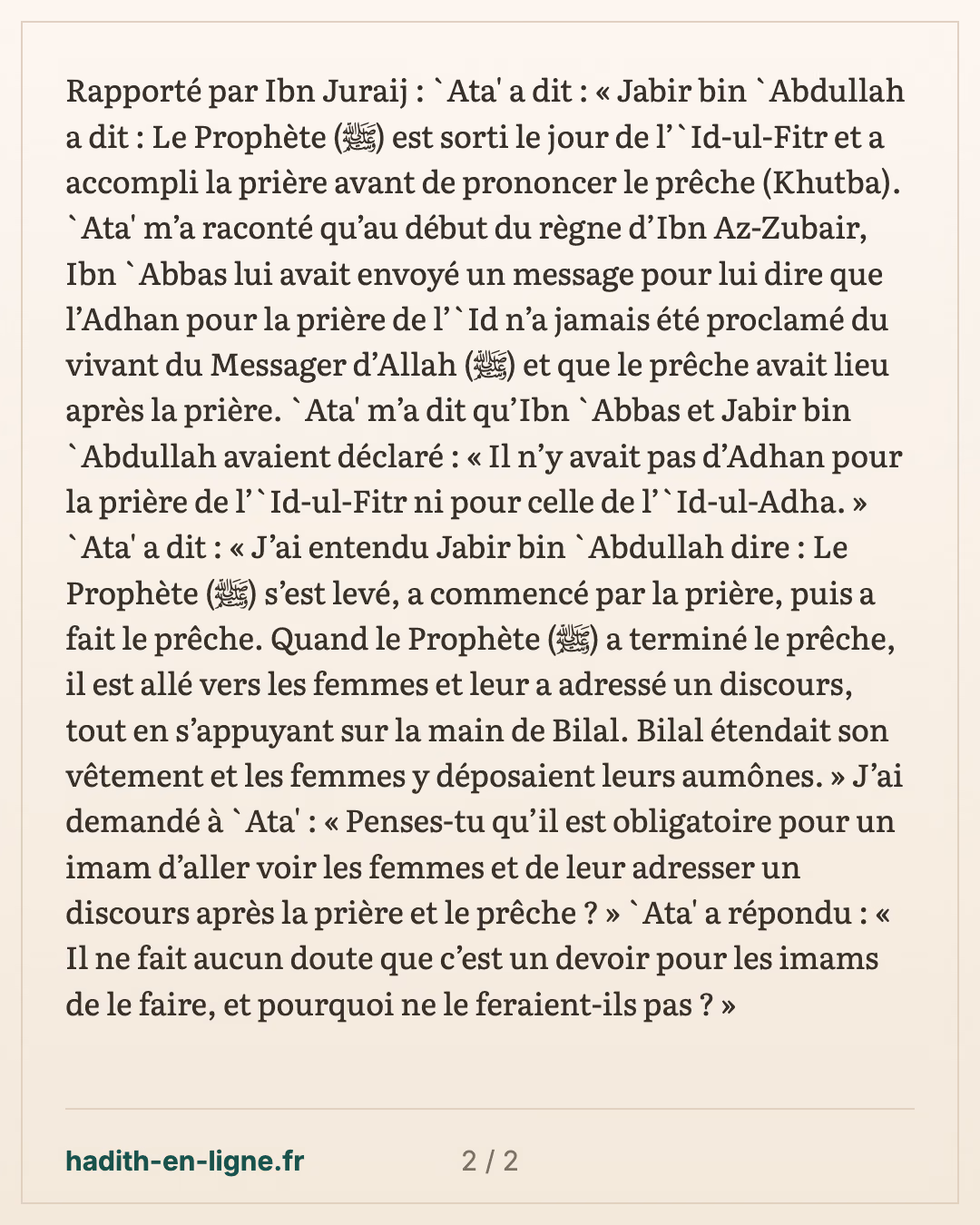Les exhortations aux femmes — carte 2 sur 2