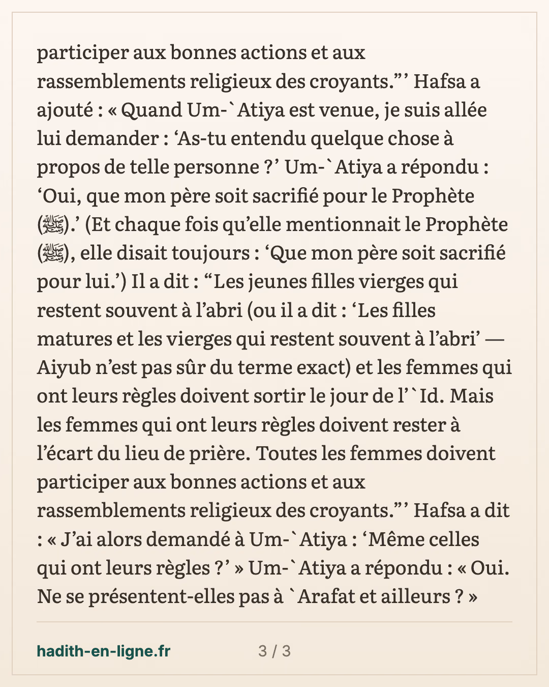 « Que sa compagne lui prête son voile » : les femmes à la prière de la fête — carte 3 sur 3