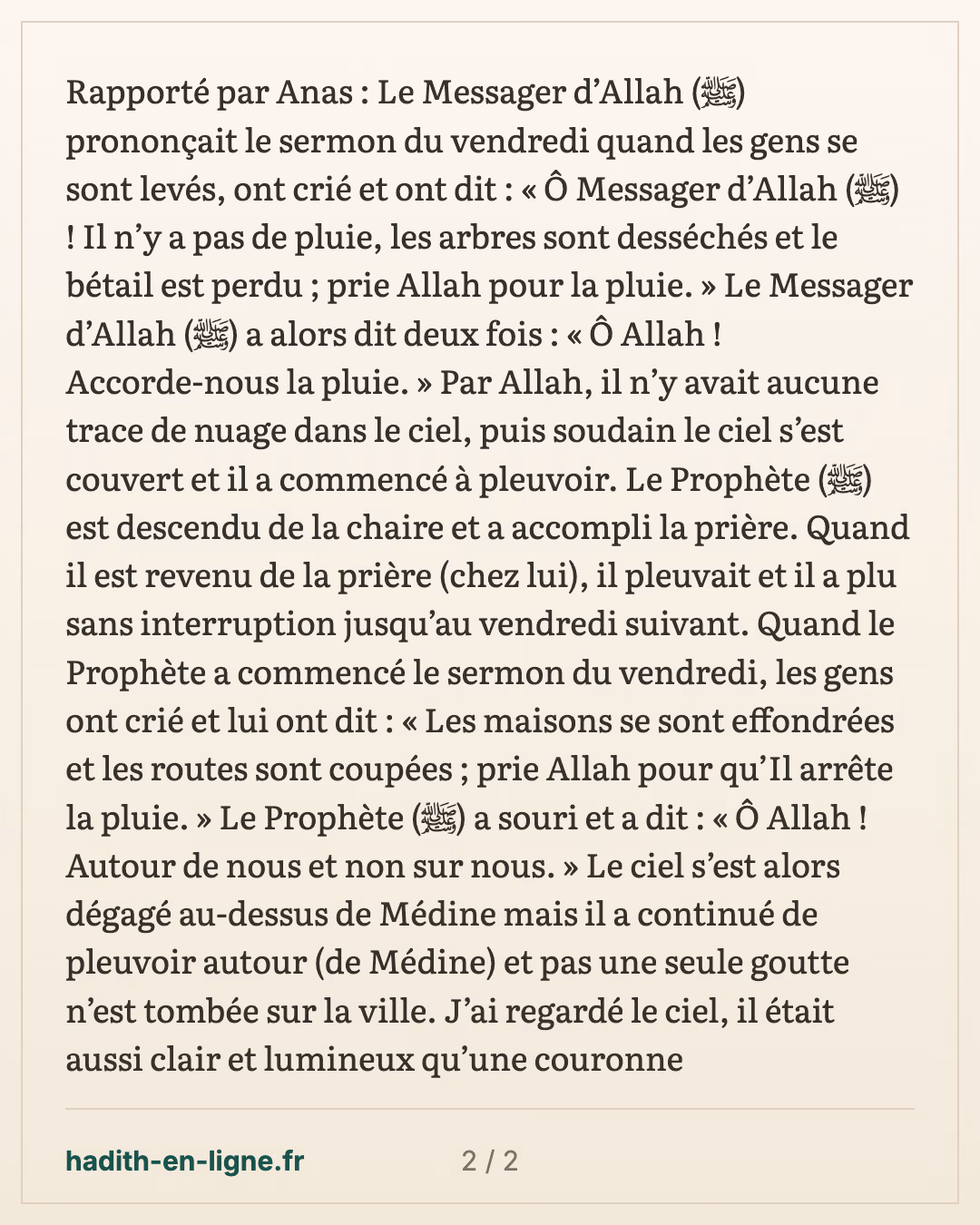 La pluie d'une semaine puis la demande de la voir s'éloigner de Médine — carte 2 sur 2