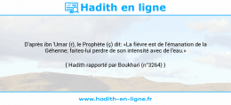 Une image avec le hadith : D'après ibn 'Umar (r), le Prophète (ç) dit: «La fièvre est de l'émanation de la Géhenne; faites-lui perdre de son intensité avec de l'eau.» Hadith rapporté par Boukhari (n°3264)