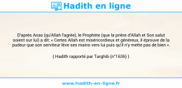 Une image avec le hadith : D'après Anas (qu'Allah l'agrée), le Prophète (que la prière d'Allah et Son salut soient sur lui) a dit: « Certes Allah est miséricordieux et généreux, il éprouve de la pudeur que son serviteur lève ses mains vers lui puis qu'il n'y mette pas de bien ». Hadith rapporté par Targhib (n°1636)