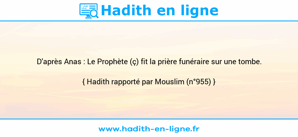 Une image avec le hadith : D'après Anas : Le Prophète (ç) fit la prière funéraire sur une tombe. Hadith rapporté par Mouslim (n°955)